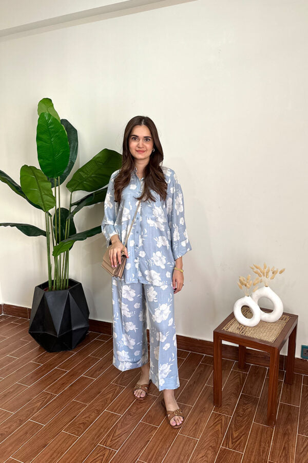 AMNA IQBAL - Soft Blue Printed Coord Set