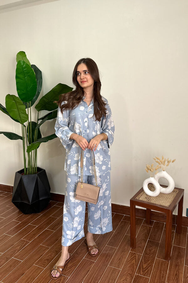 AMNA IQBAL - Soft Blue Printed Coord Set