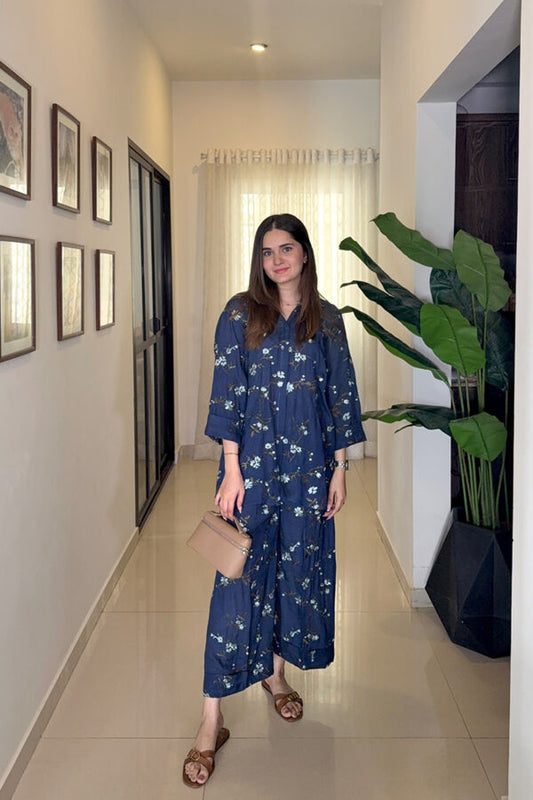 AMNA IQBAL - Navy Blue Embroidered Coord Set