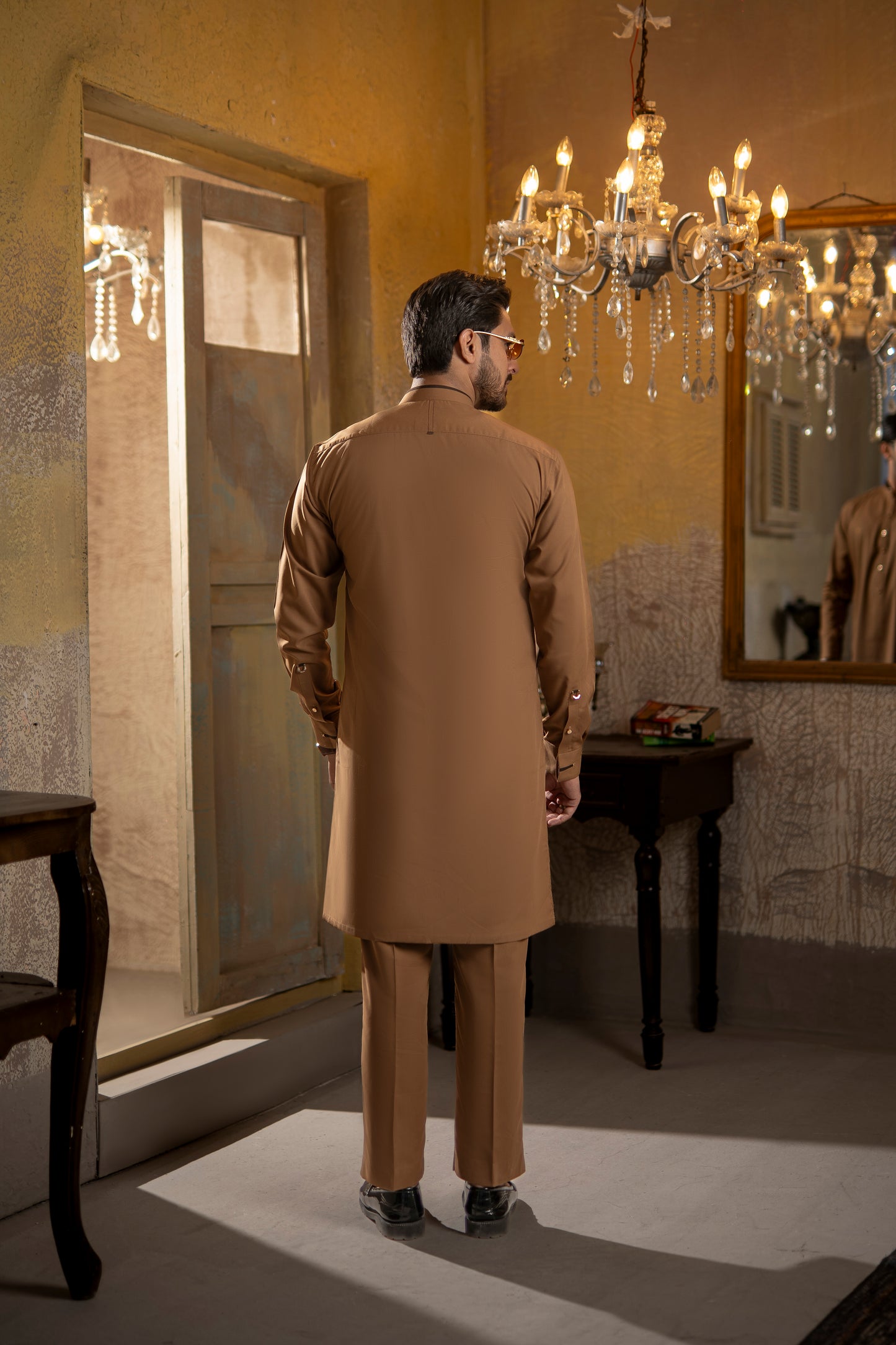 KUNZUL CHANNAR -Coffee band collar kurta trouser