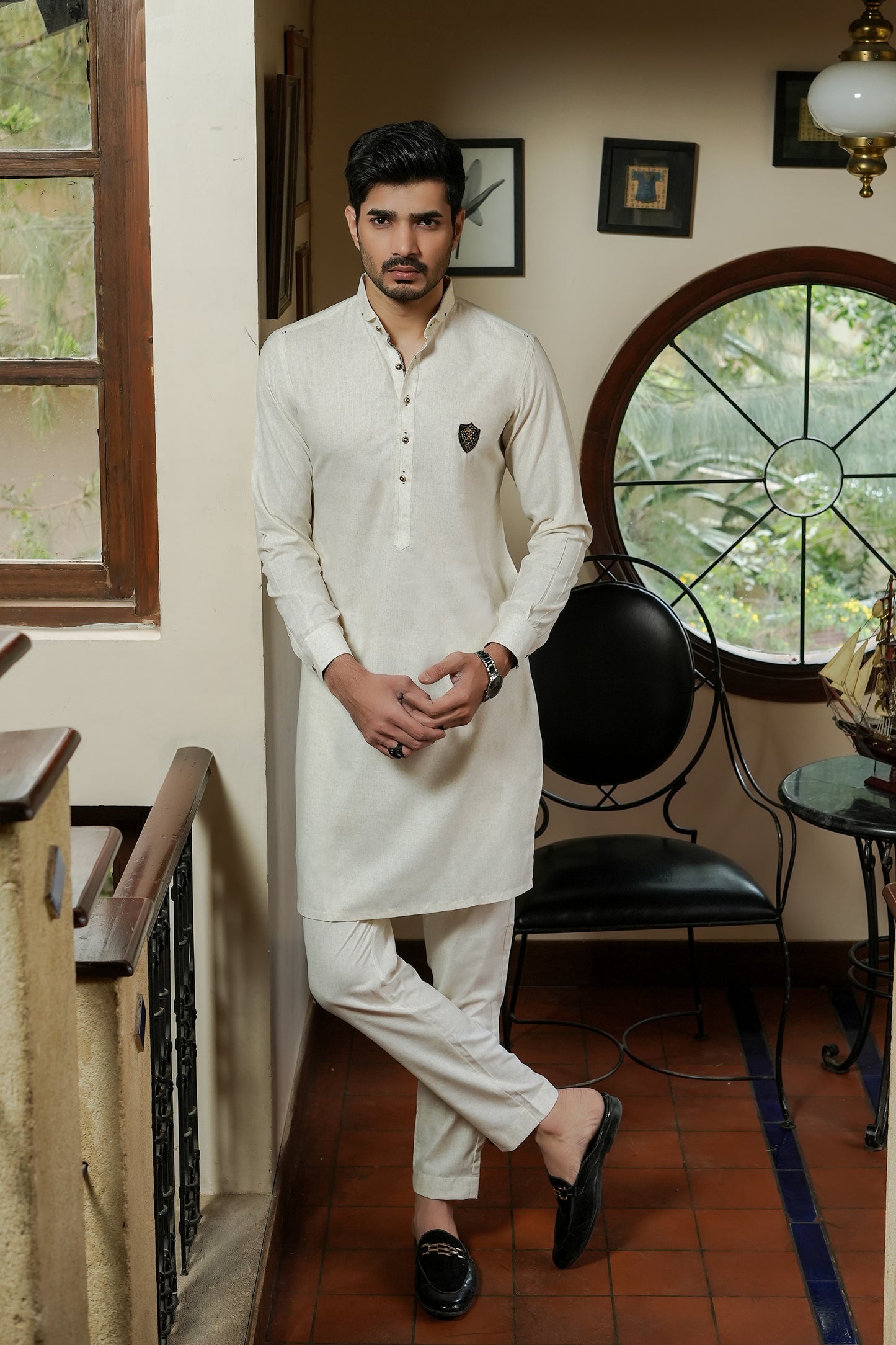 KUNZUL CHANNAR ( MENSWEAR ) - Cream White Patch Logo