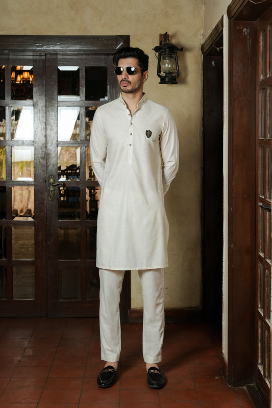 KUNZUL CHANNAR ( MENSWEAR ) - Cream White Patch Logo