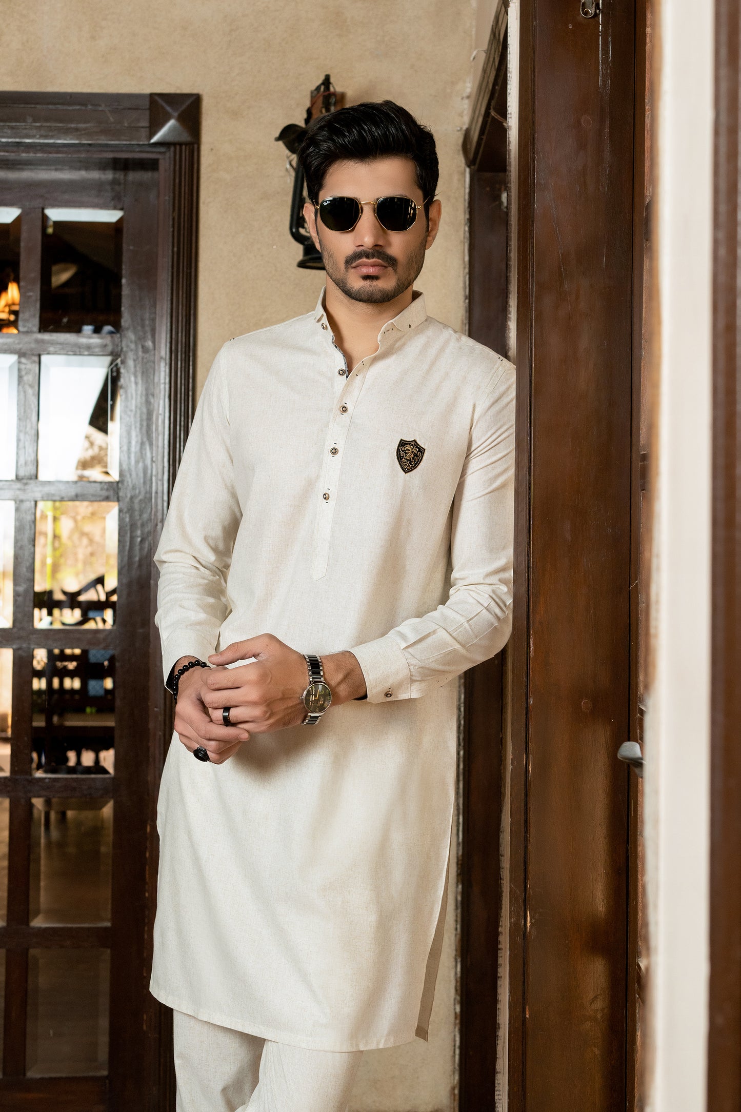KUNZUL CHANNAR ( MENSWEAR ) - Cream White Patch Logo