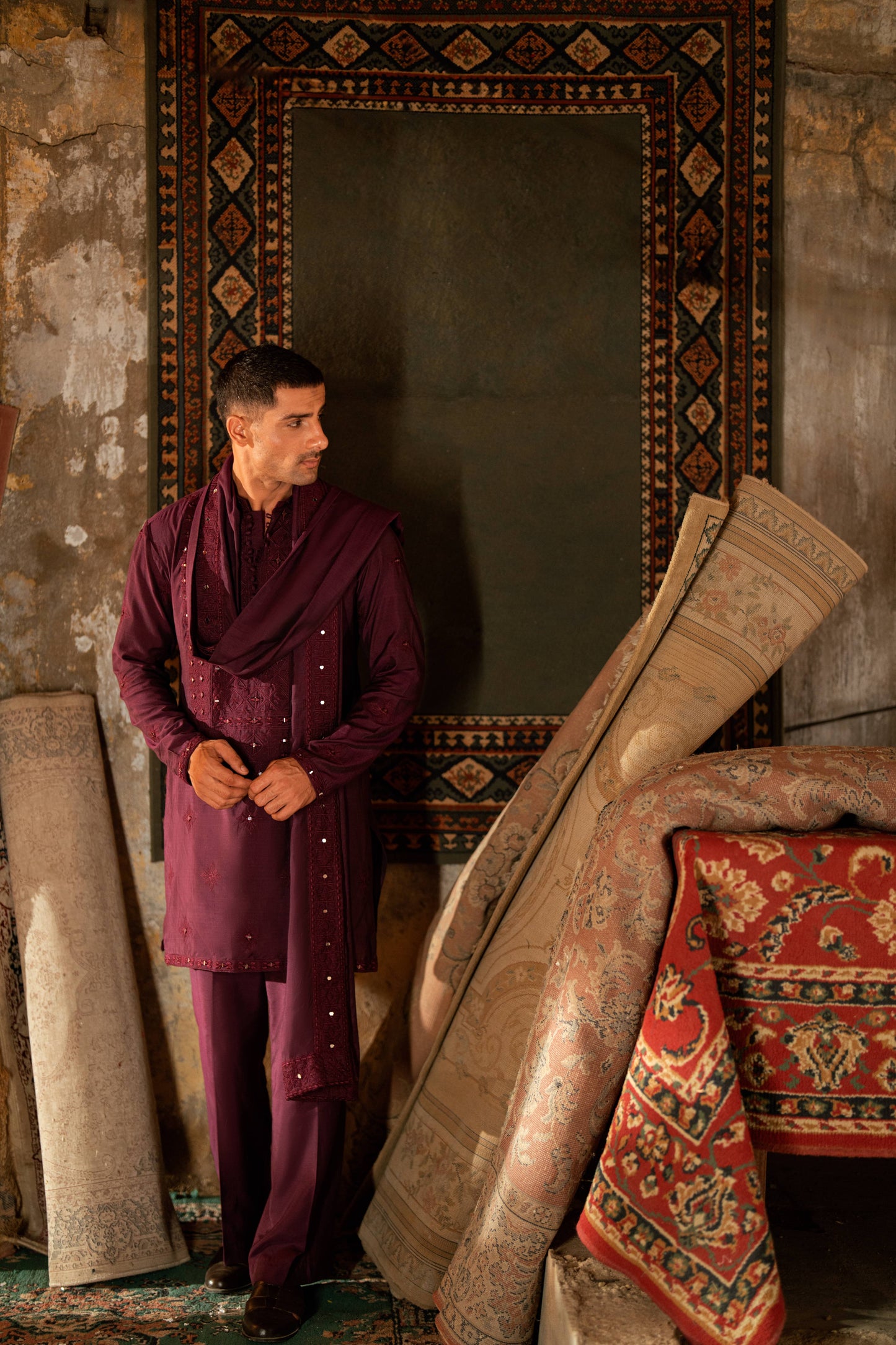 HUMAYUN ALAMGIR (MENSWEAR)-Purple Aina Kari