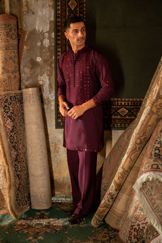 HUMAYUN ALAMGIR (MENSWEAR)-Purple Aina Kari