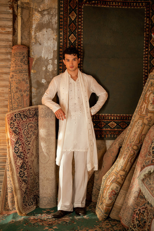 HUMAYUN ALAMGIR (MENSWEAR) - White Mirror Work