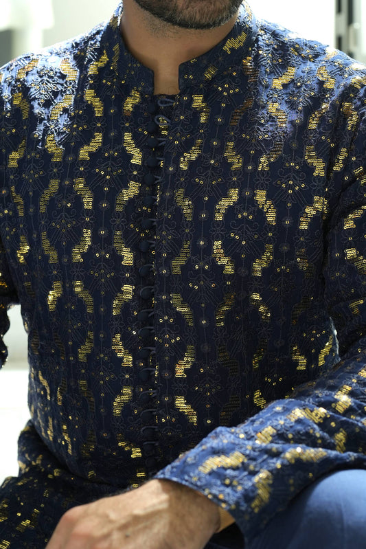 HUMAYUN ALAMGIR (MENSWEAR)-Navy Blue Jhalke Zareen