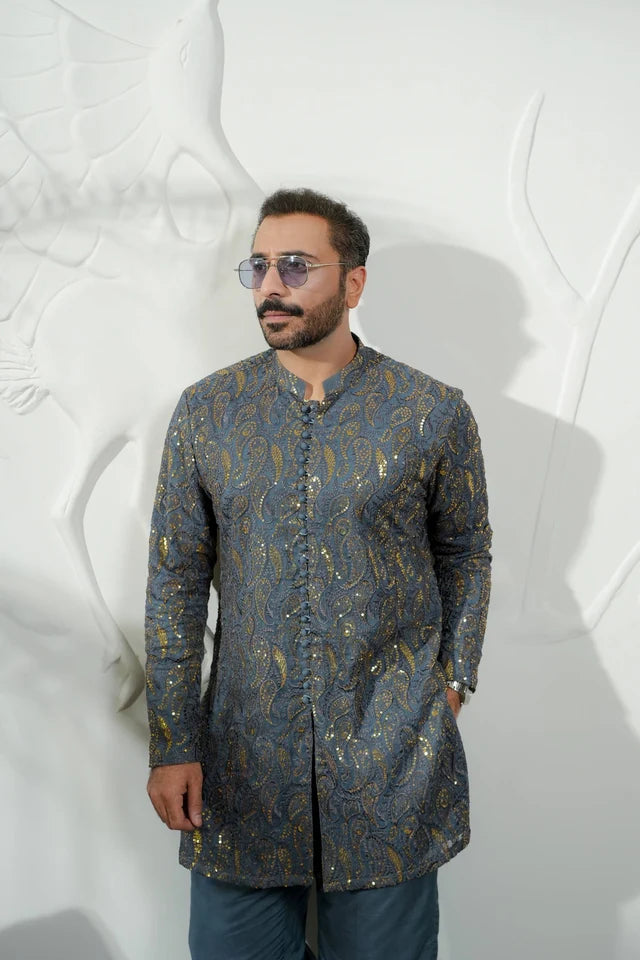 HUMAYUN ALAMGIR (MENSWEAR)Gray jhalak  e zareen