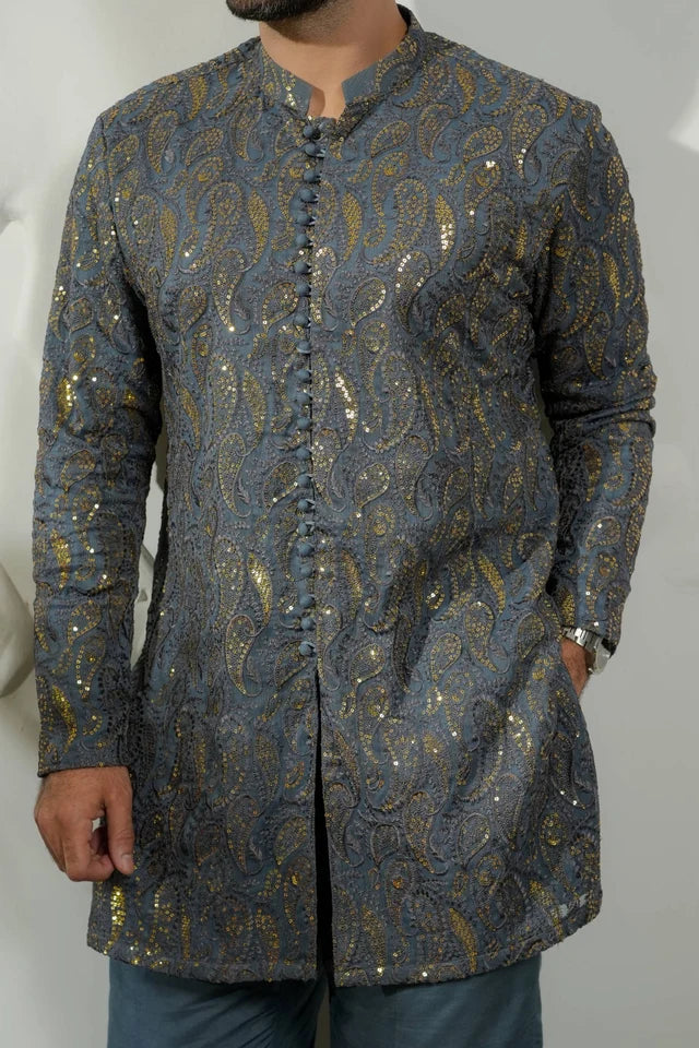 HUMAYUN ALAMGIR (MENSWEAR)Gray jhalak  e zareen