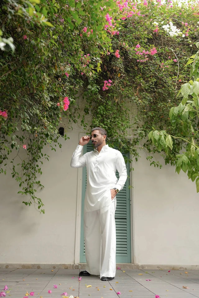 HUMAYUN ALAMGIR (MENSWEAR)-White armani kurta farshi pajama