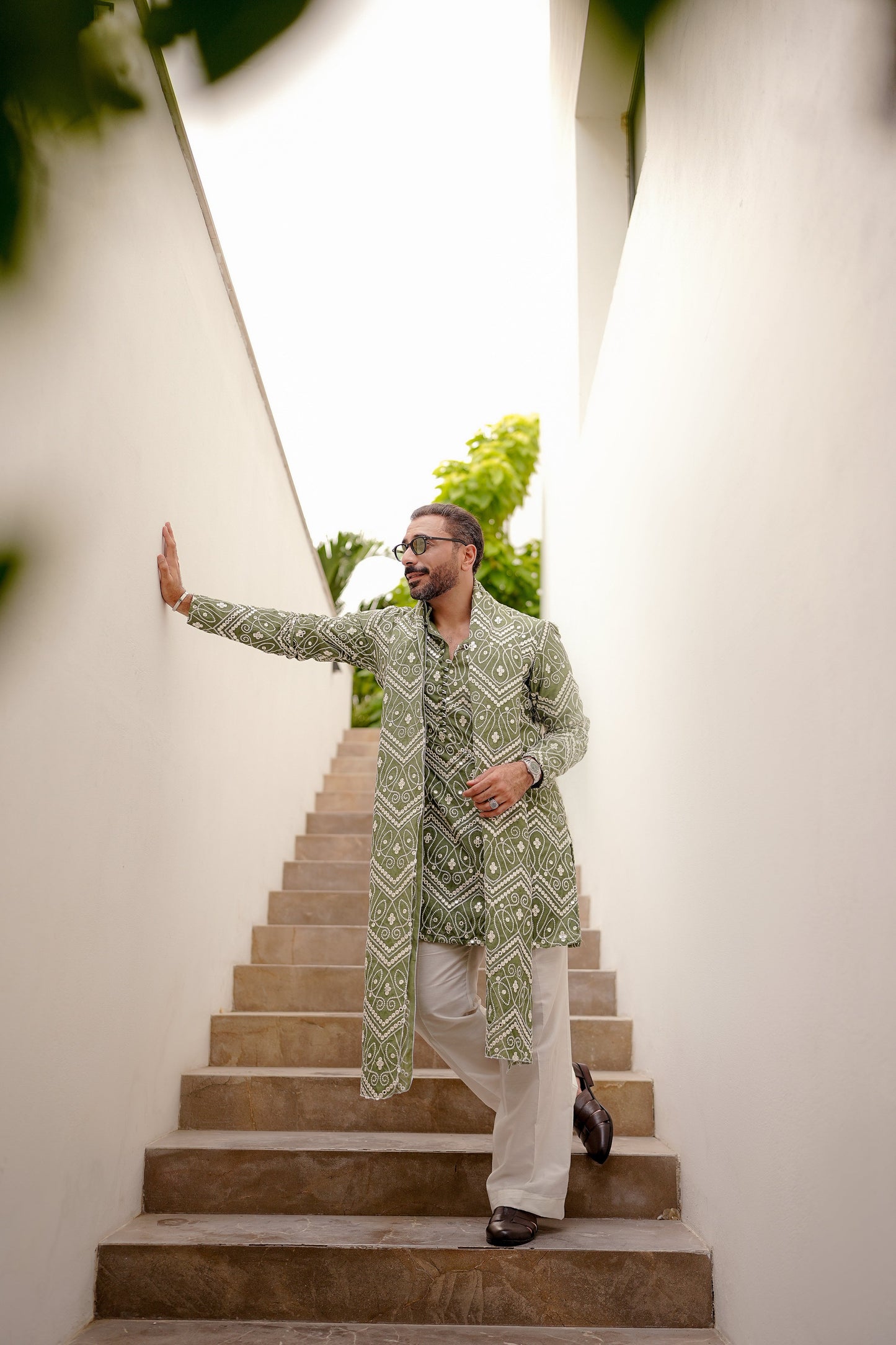 HUMAYUN ALAMGIR (MENSWEAR) - Green foil Scarf