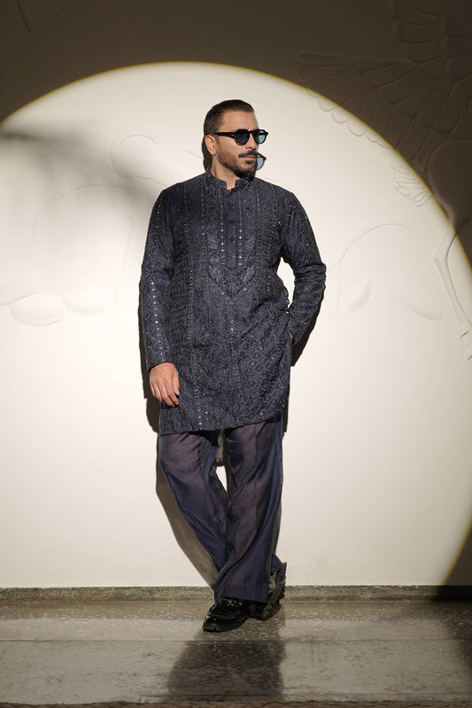 HUMAYUN ALAMGIR (MENSWEAR)-Navy Blue Sheesh Posh