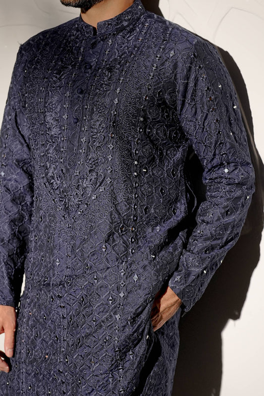 HUMAYUN ALAMGIR (MENSWEAR)-Navy Blue Sheesh Posh