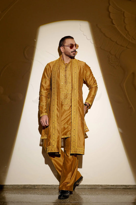 HUMAYUN ALAMGIR (MENSWEAR) - Mustard Mirror Work