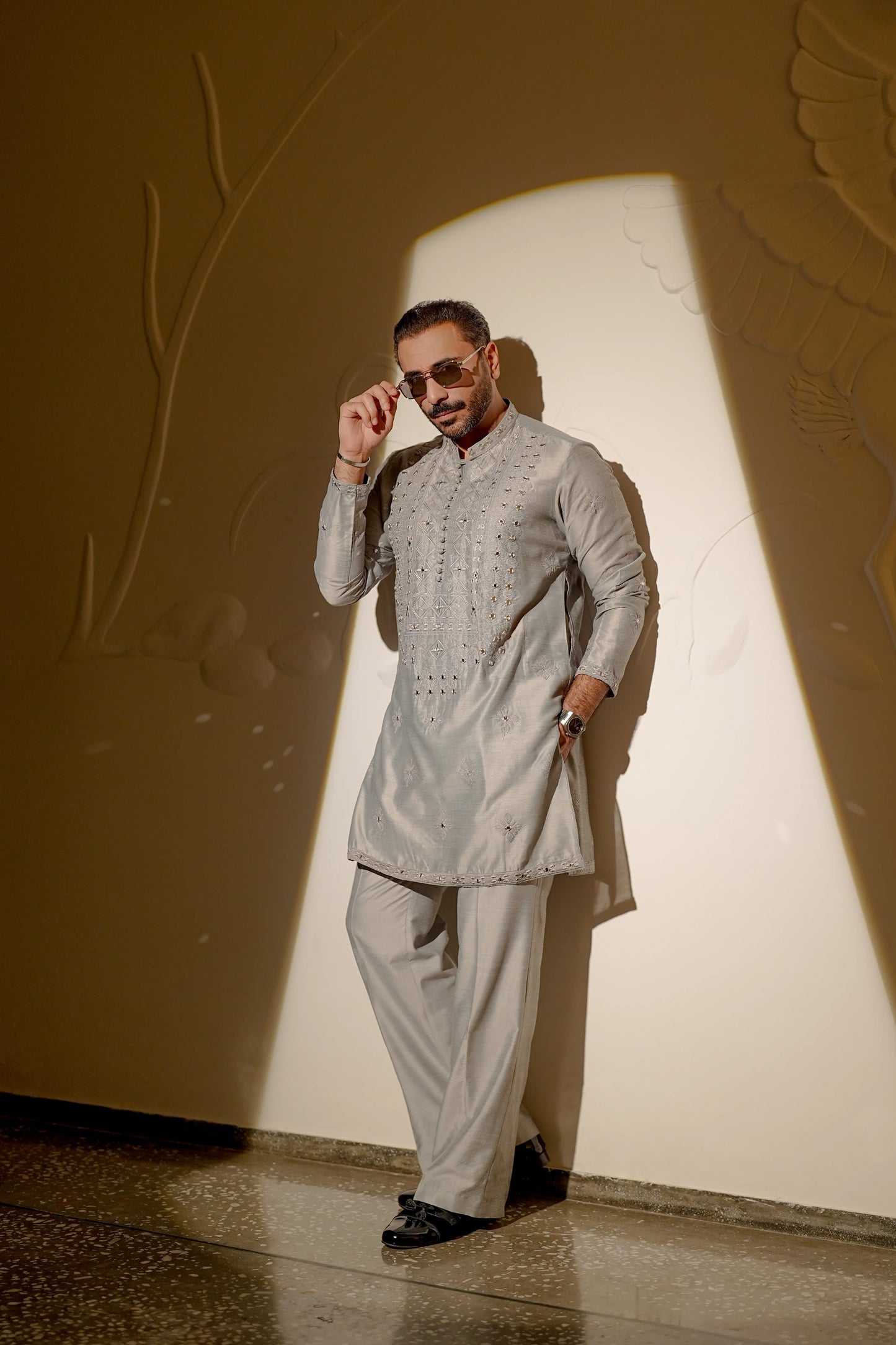 HUMAYUN ALAMGIR (MENSWEAR)-Ash Gray Aina Kari