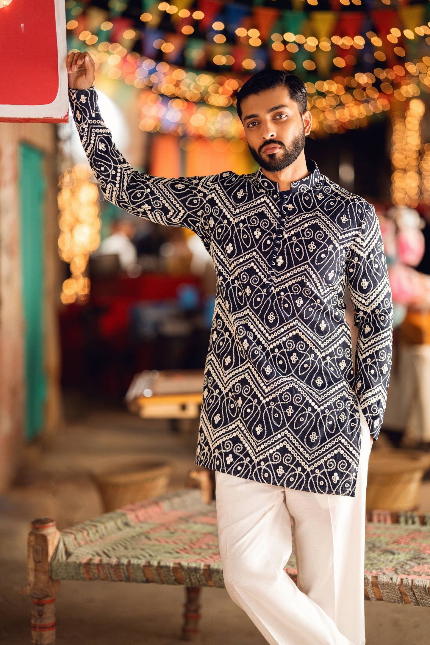 HUMAYUN ALAMGIR (MENSWEAR)-Navy Blue Naqoosh
