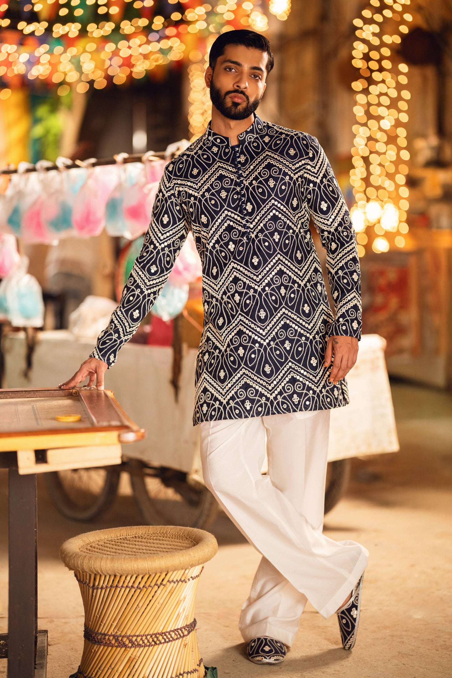 HUMAYUN ALAMGIR (MENSWEAR)-Navy Blue Naqoosh