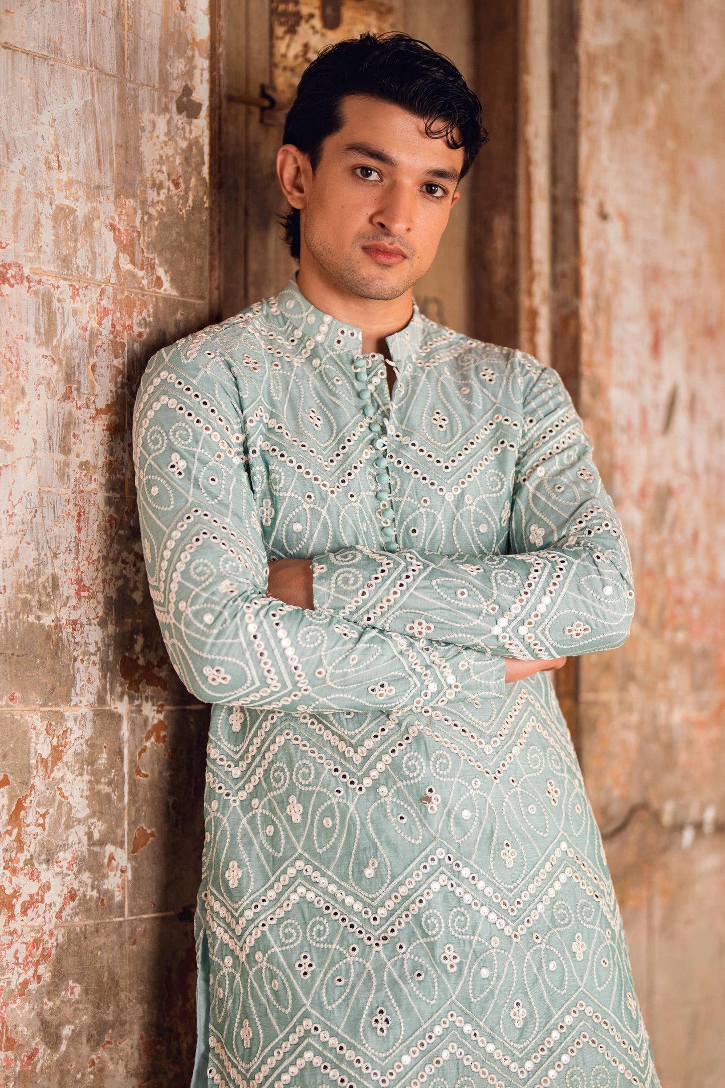 HUMAYUN ALAMGIR (MENSWEAR)-Light Green Naqoosh