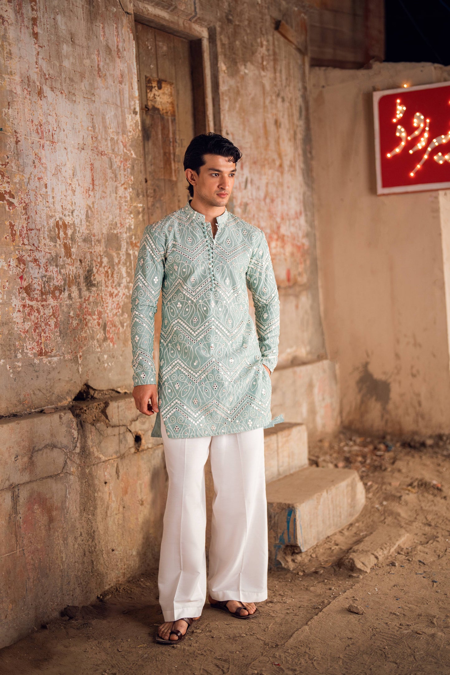 HUMAYUN ALAMGIR (MENSWEAR)-Light Green Naqoosh