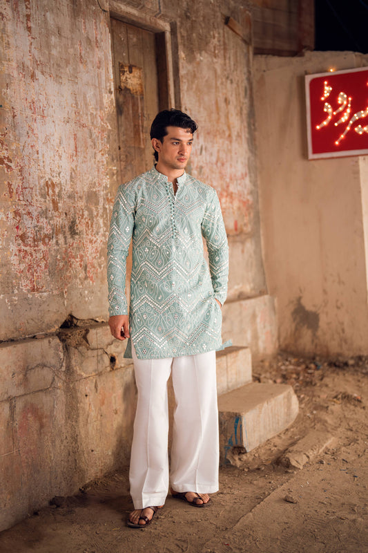 HUMAYUN ALAMGIR (MENSWEAR)-Light Green Naqoosh