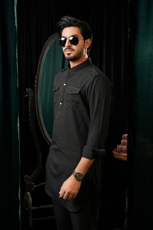 KUNZUL CHANNAR MENSWEAR- Black double pocket