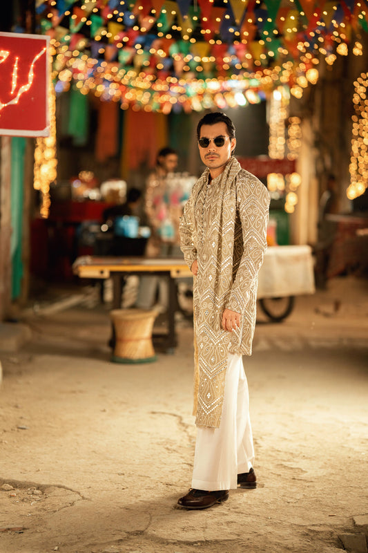 HUMAYUN ALAMGIR (MENSWEAR)-Beige Naqoosh