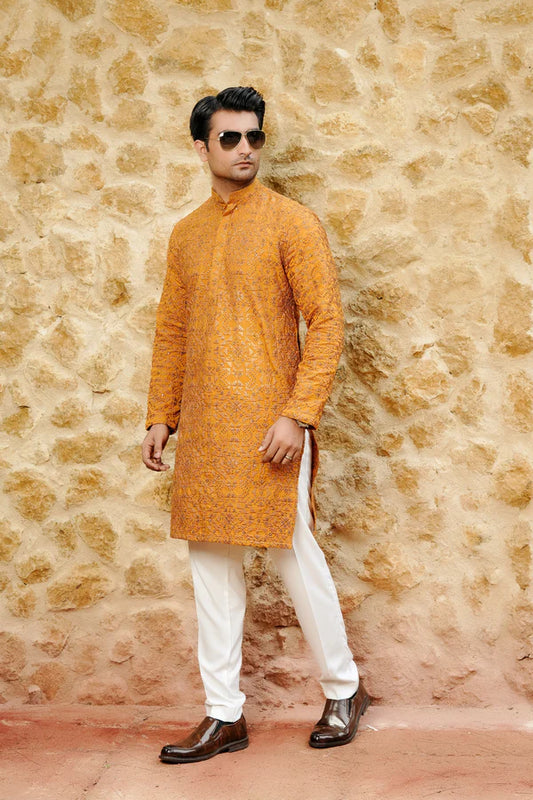 KUNZUL CHANNAR ( MENSWEAR ) - RUST BROWN Kurta Trouser
