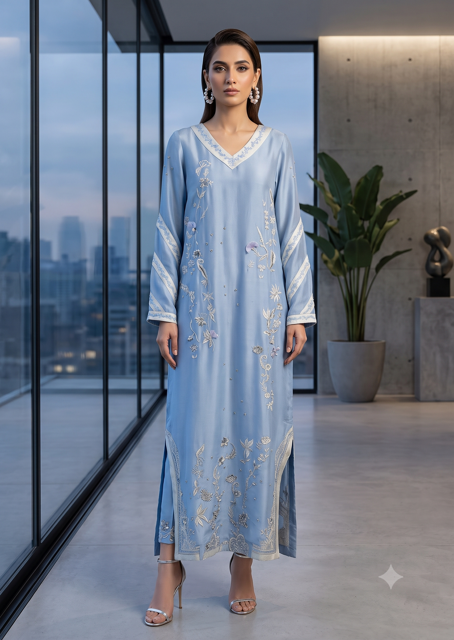 FARAH ZUBAIR-Blue kaftan