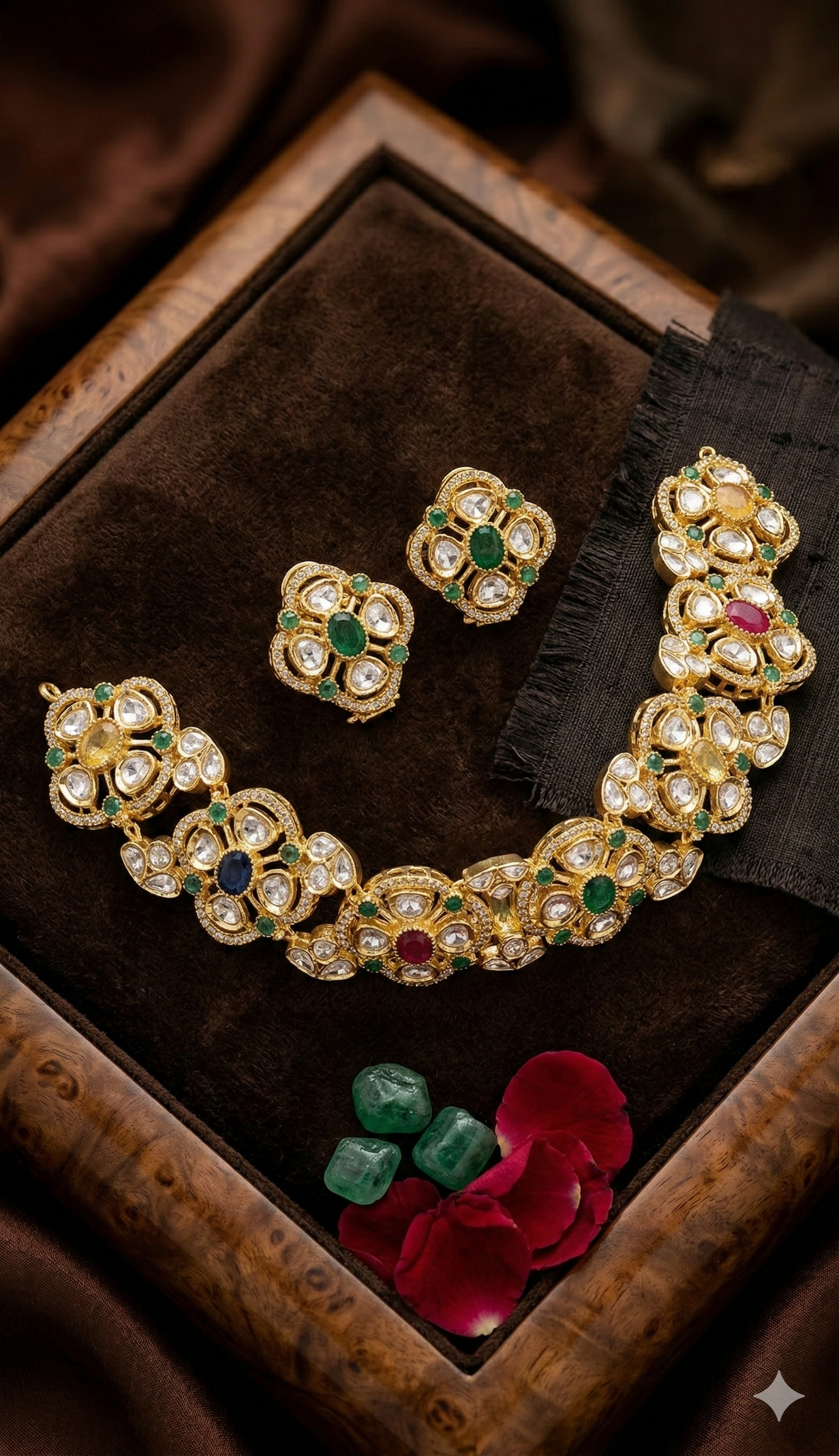 THE BUTTERFLY EFFECT - Flower set  with green stone