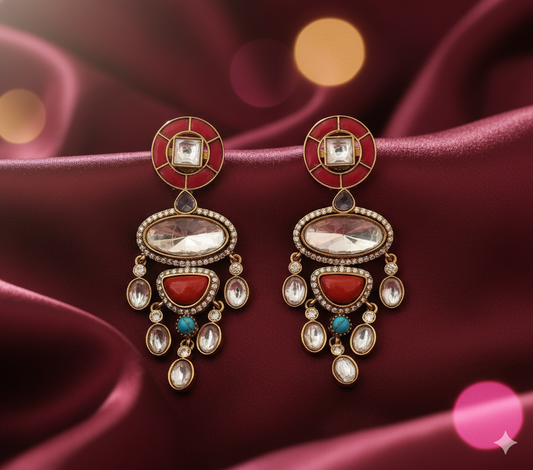 DAHLIA BY SEHAR ZAFAR - Red & Feroza Earrings