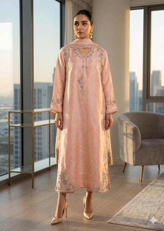ZABRIC BY ZULEKHA AND SANA - Pink Butter Silk