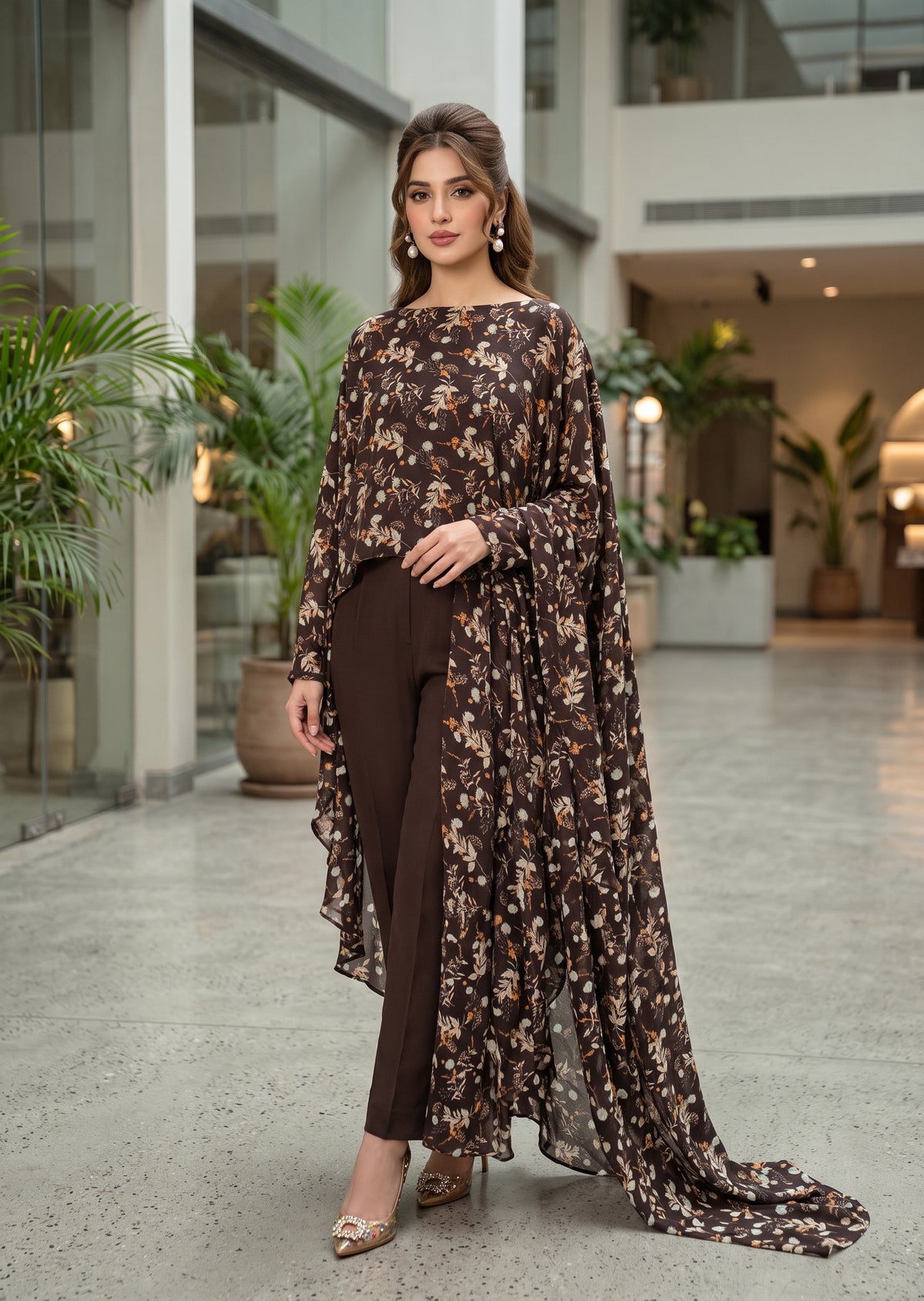 MARIA RAO - Printed brown poncho