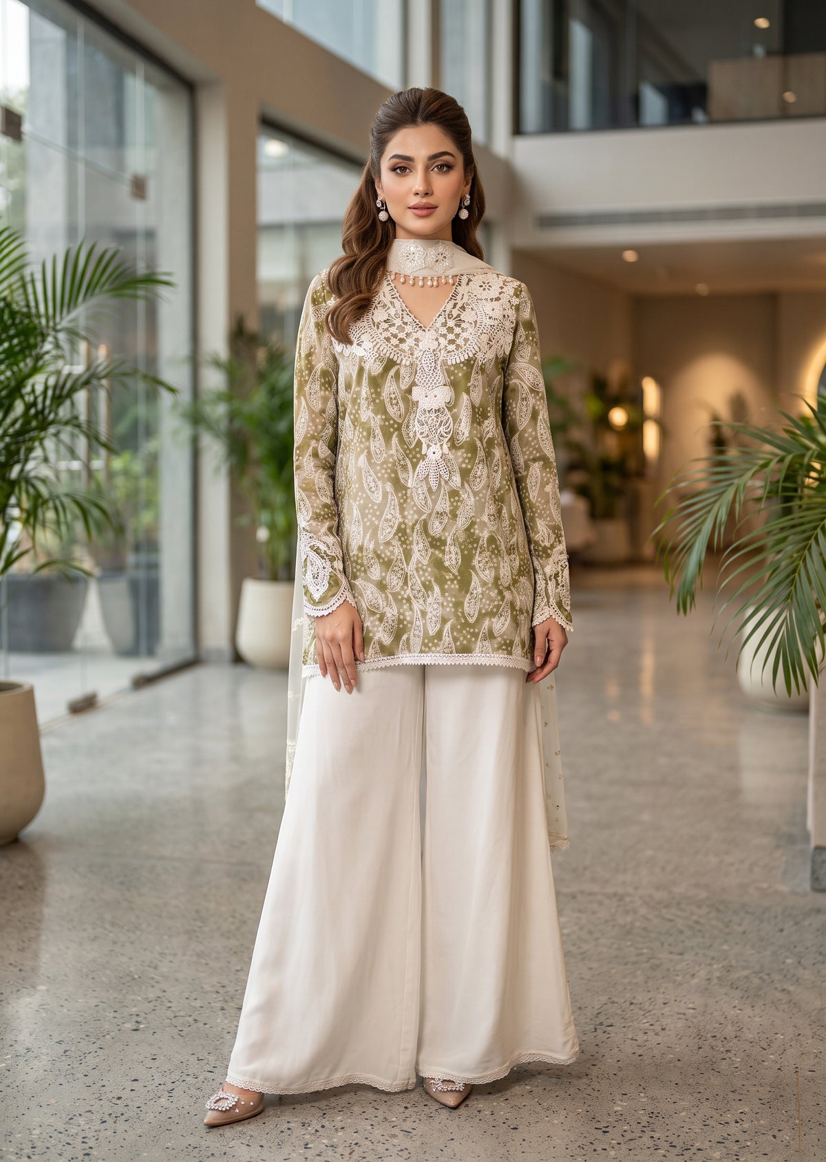 MARIA RAO - Printed green white plazo