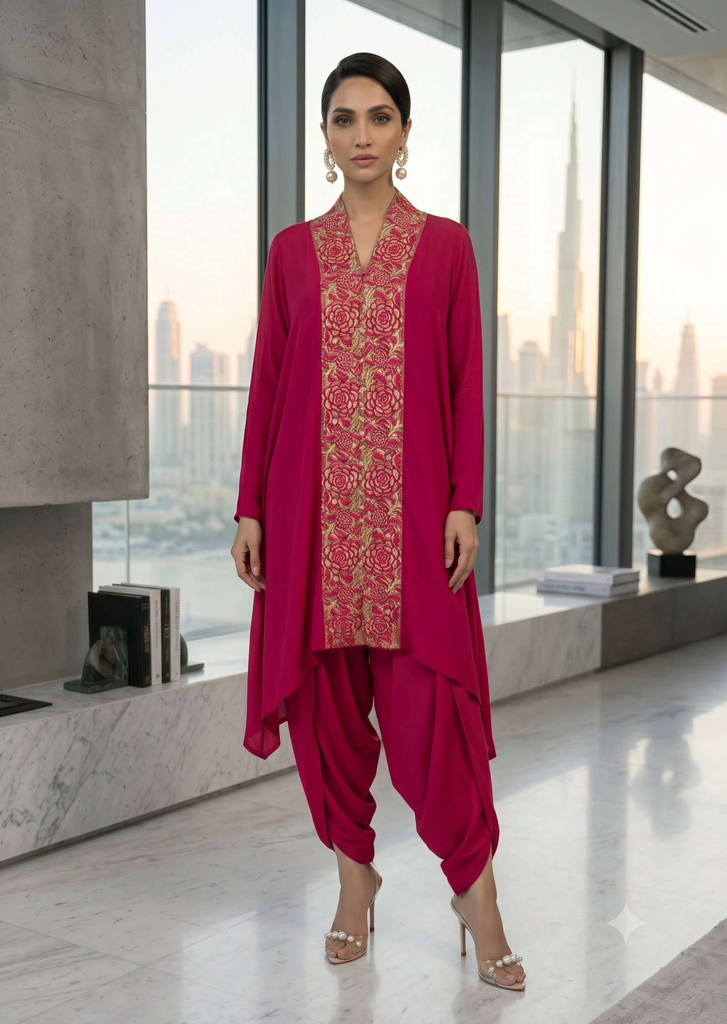 MARIA RAO-Pink poncho emb