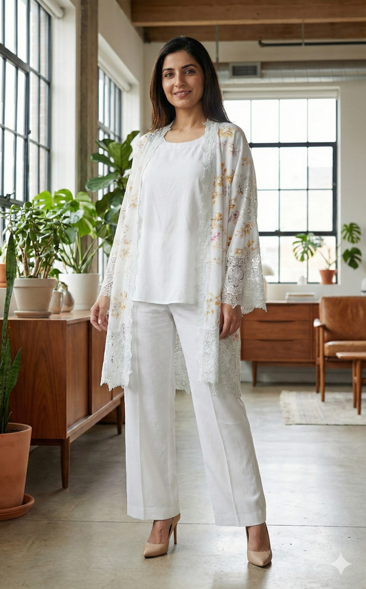 THREADS AND MOTIFS- Light grey floral