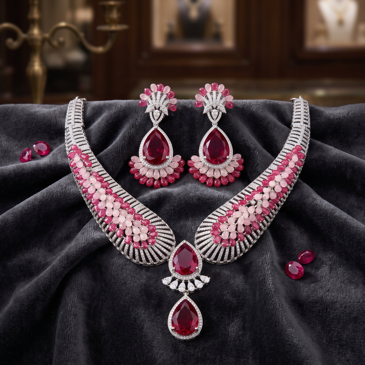 DHALIA BY SEHAR ZAFAR -Pink and red silver