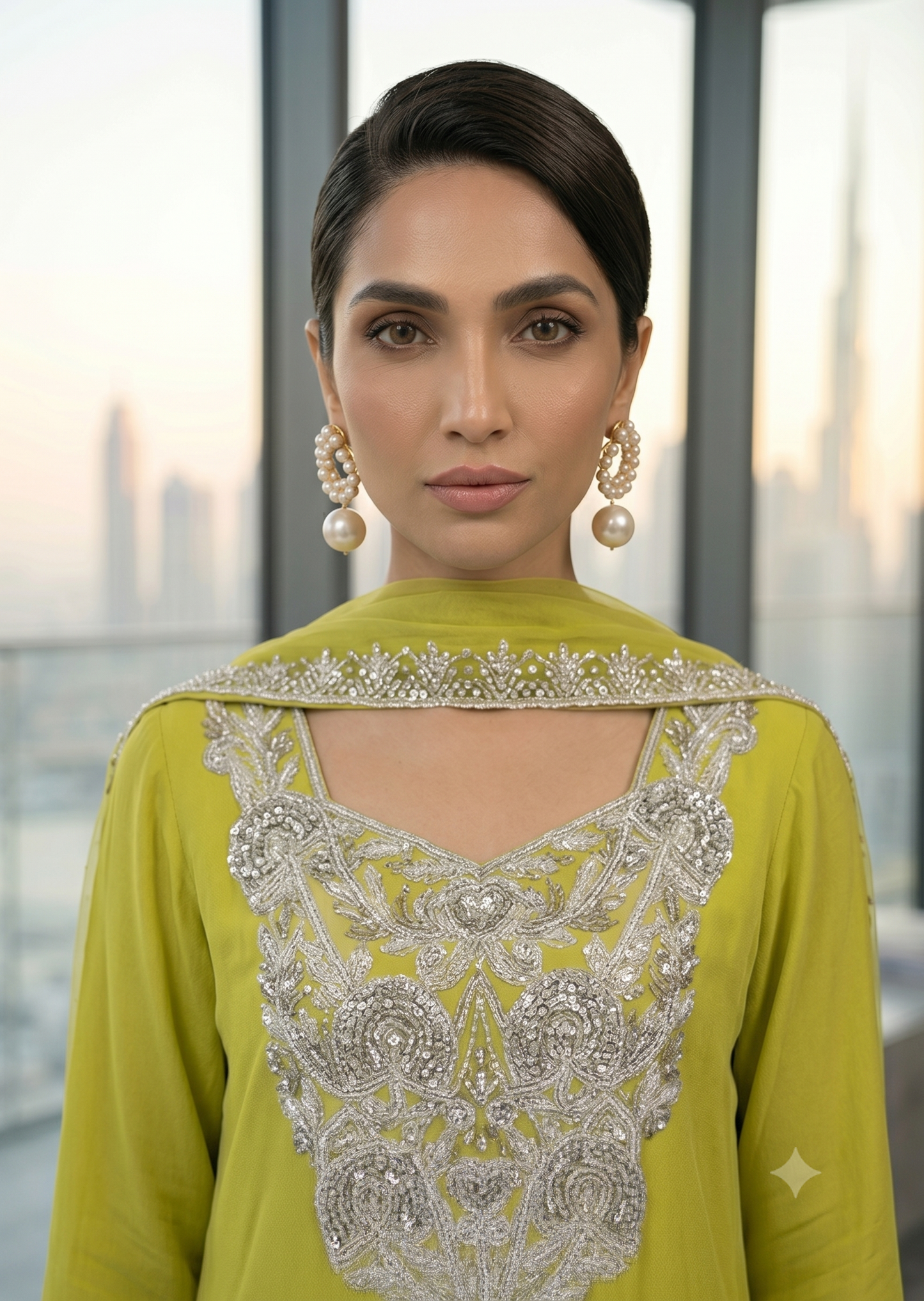 MARIA RAO - Yellow green stone neckline