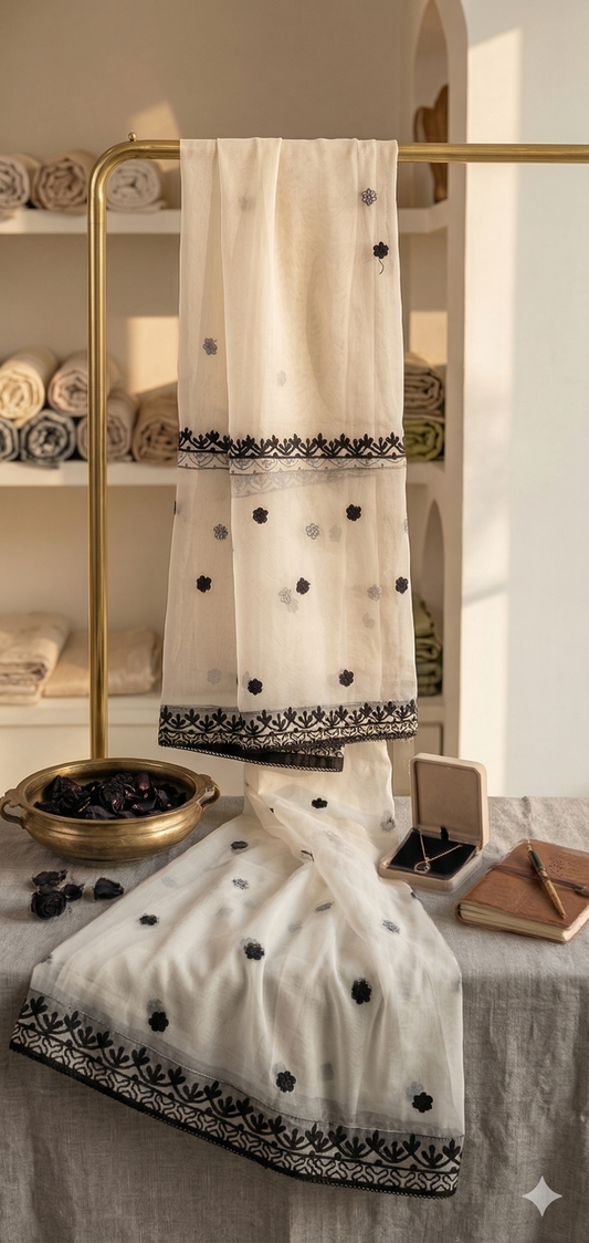 WAJEEHA ANSARI - Semi-Sheer Ivory Organza