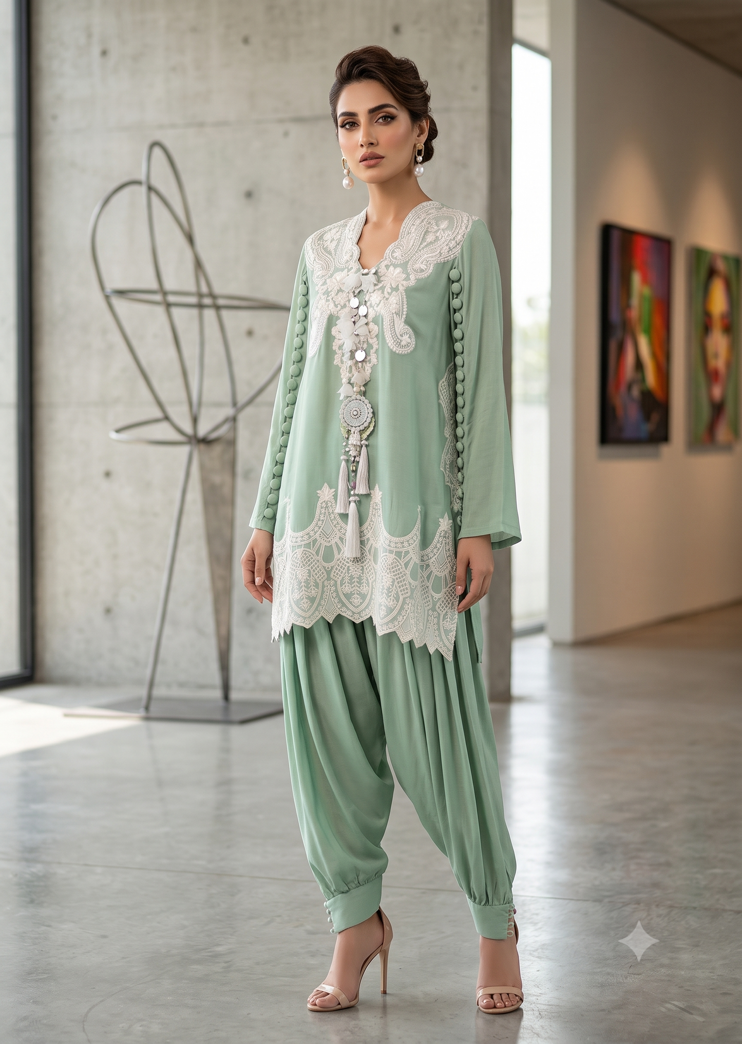 ALEENA FAREENA-Green cuffed baloon pants