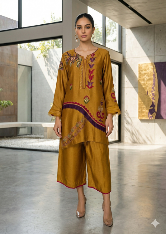 SAMMY K - Mustard multi color embroidery
