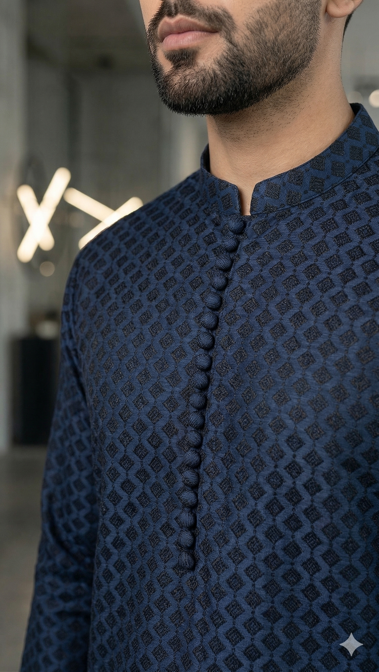 KUNZUL CHANNAR MENSWEAR - Box Blue Embroidered Kurta Trouser