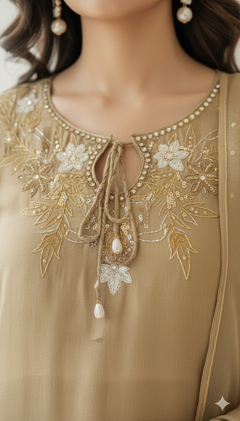 AMNA IQBAL - Olive Green Farshi