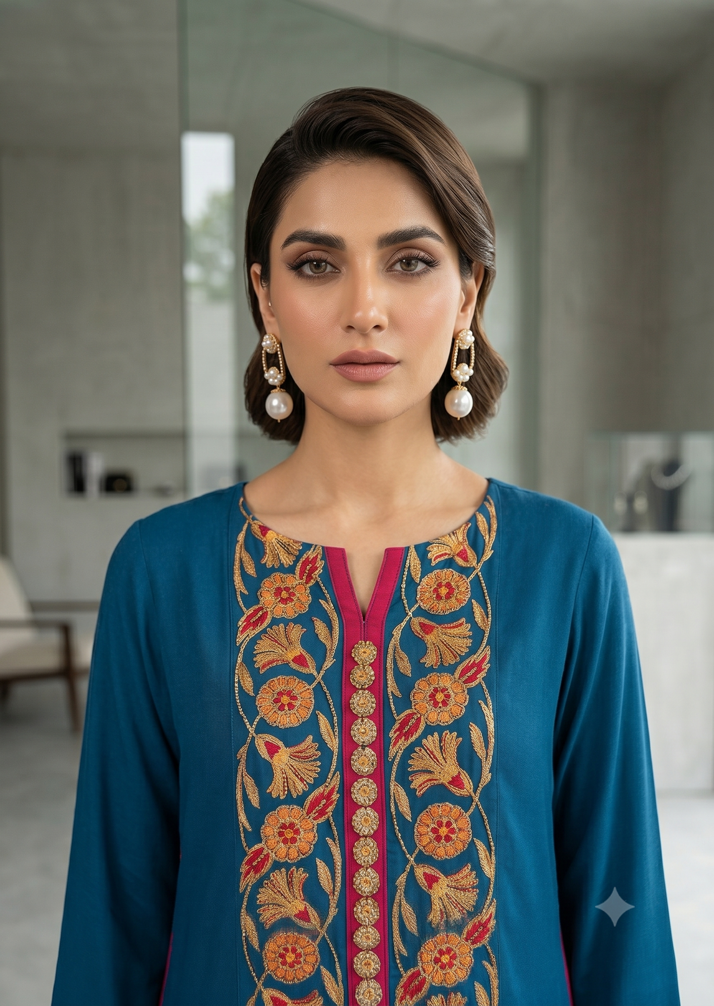 MARIA RAO -Teal blue golden button