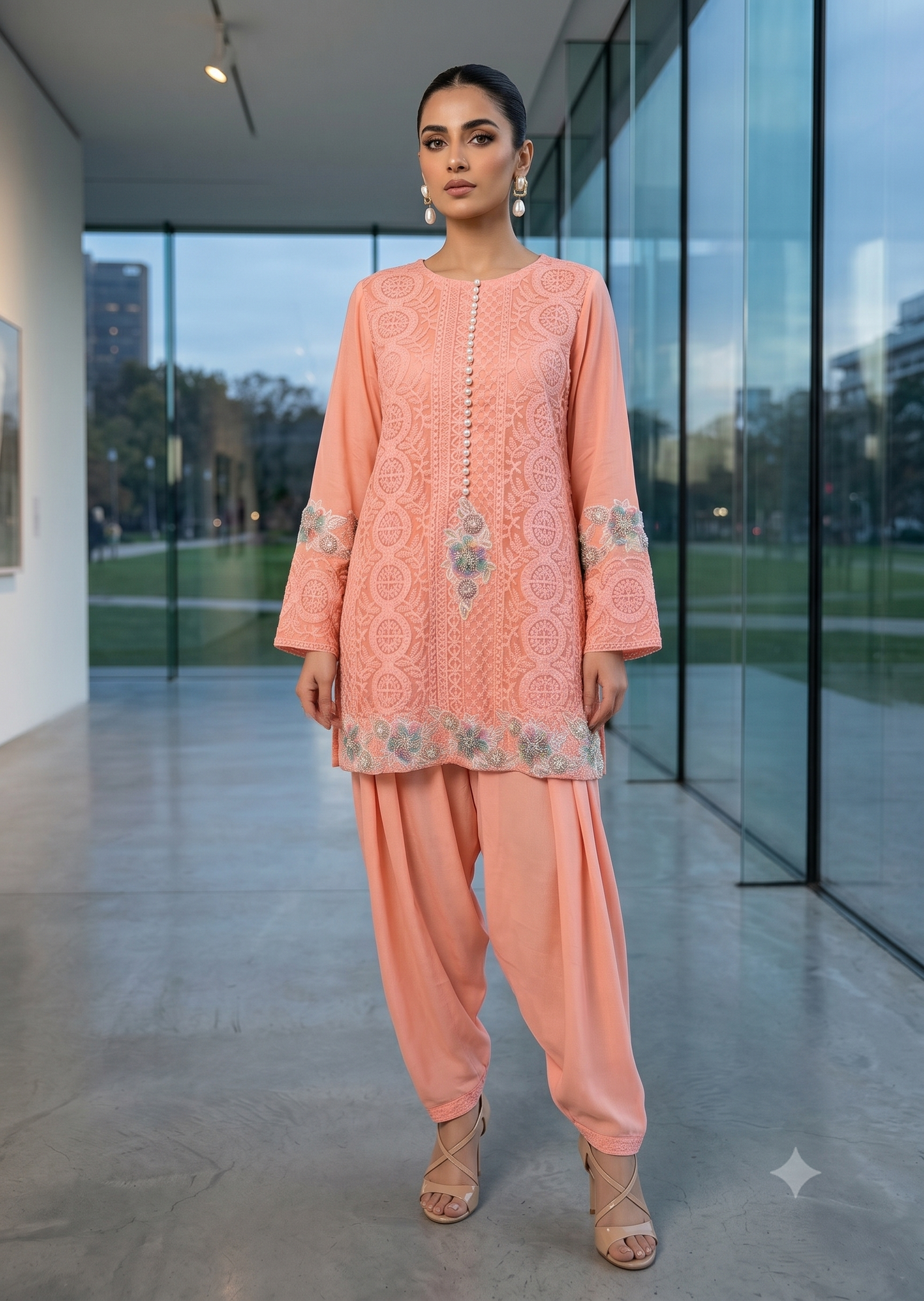 MARIA RAO-Peach net outfit
