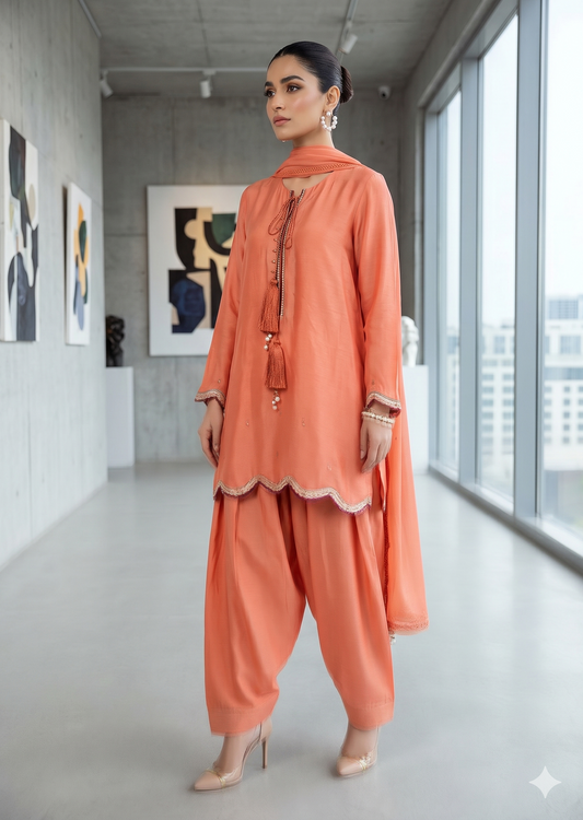 WAJEEHA ANSARI - 3 Piece Silk  mirror set