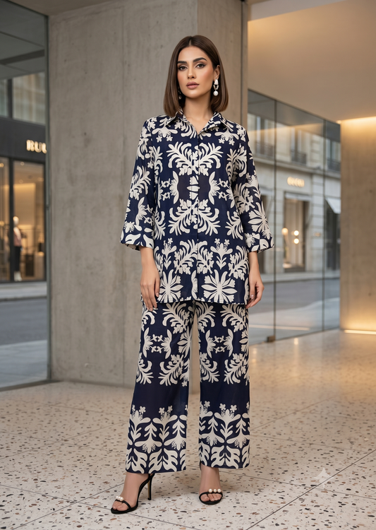 AMNA IQBAL - Navy Scroll