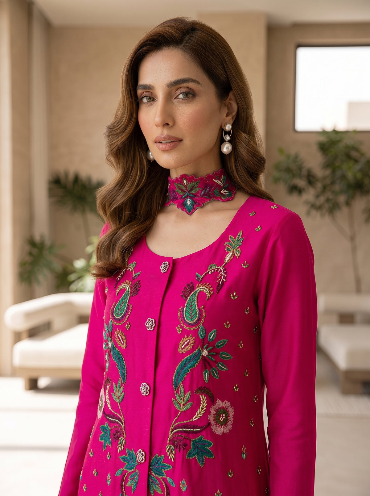 HUMAYUN ALAMGIR ( WOMENSWEAR )-Hot pink short  kameez