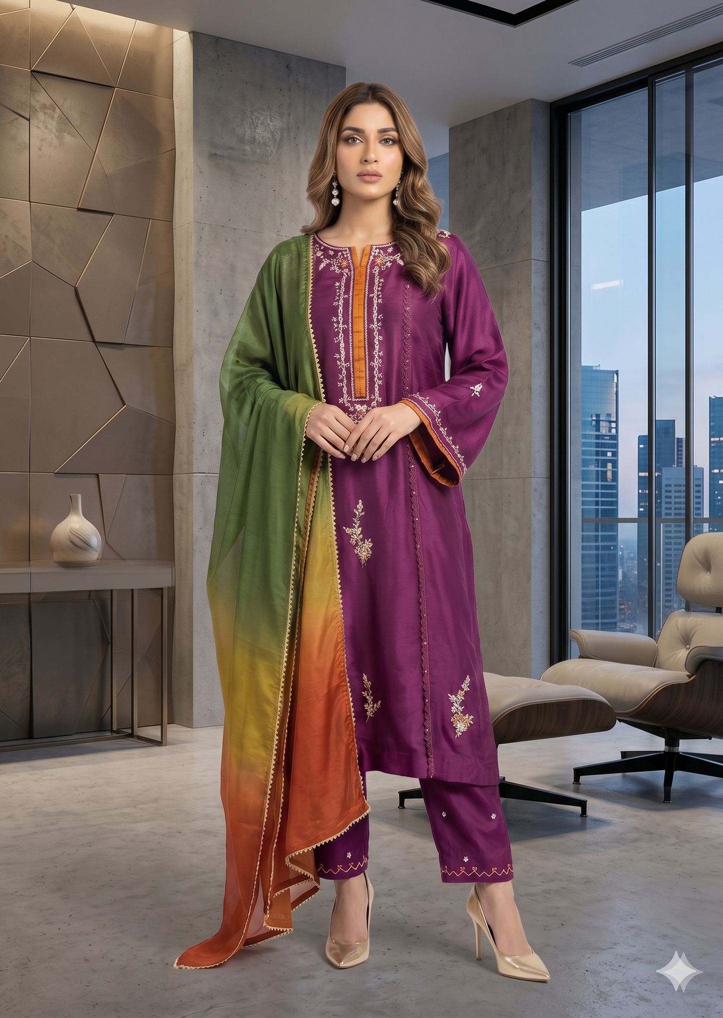 FARAH ZUBAIR - Magenta Rawsilk
