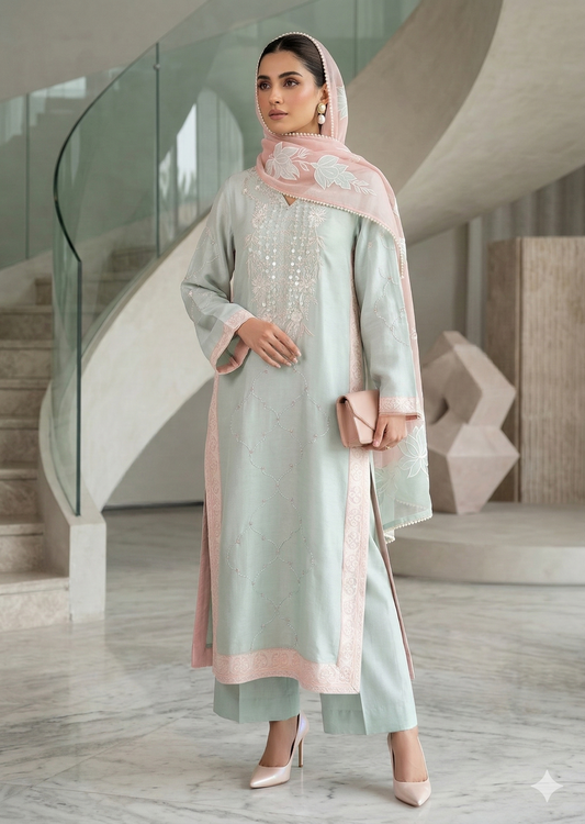 FARAH ZUBAIR -Mint & Rose Petal Ensemble
