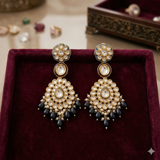 DAHLIA BY SEHAR ZAFAR - Floral kundan with Blue Stone Dangling Stores